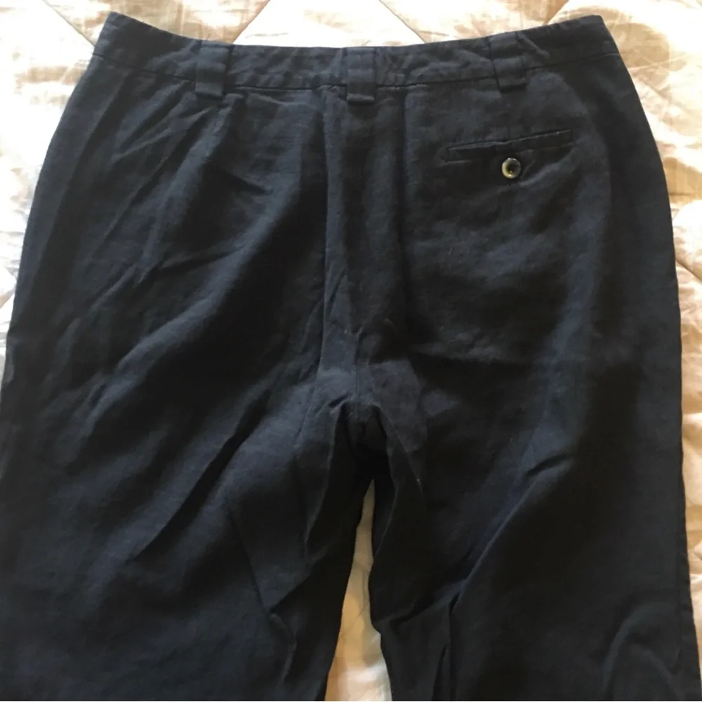 Banana Republic Martin Linen Blend Black Pants with Button Detail Size 4 Long